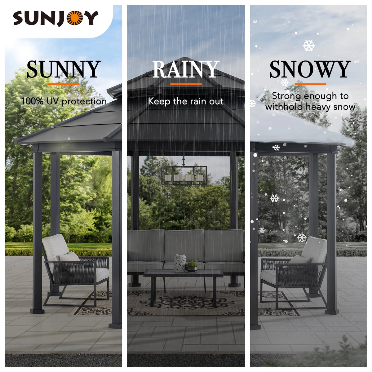 Sunjoy 15 x 15 ft. Outdoor Hardtop Gazebo, Octagon Double Tiered Metal Gazebo with Dual Rails and Ceiling Hook for Patio, Garden, Backyard Shade