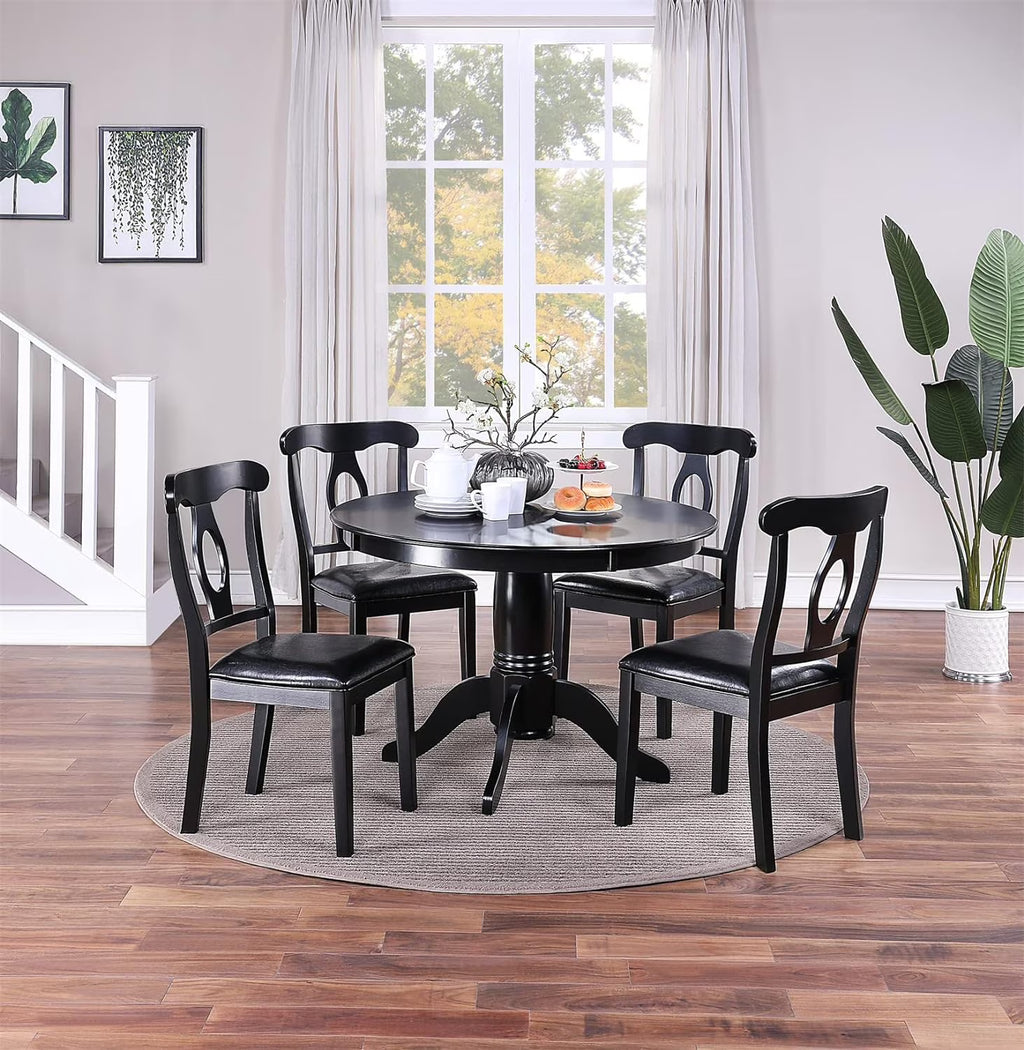 Sumdeal 5-Piece Farmhouse Dining Table Set, Wood Round Extendable Dining Table and 4 Upholstered Dining Chairs (Espresso-1Table 4 Chairs)