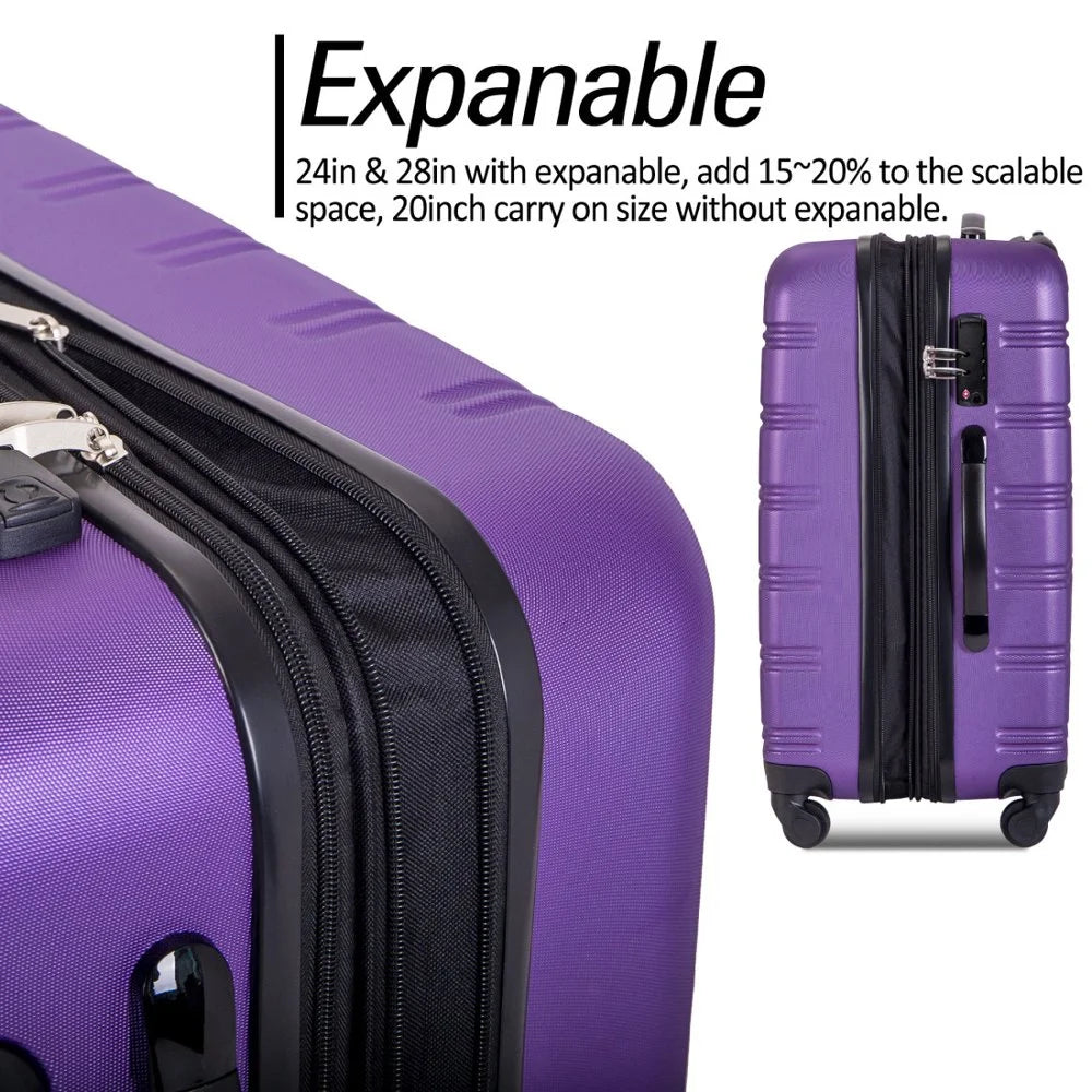 Tcbosik Luggage Sets, 3 Piece Set Hardside Suitcases with Spinner Wheels, 20/24/28 Travel Luggage Lightweight, Dark Blue