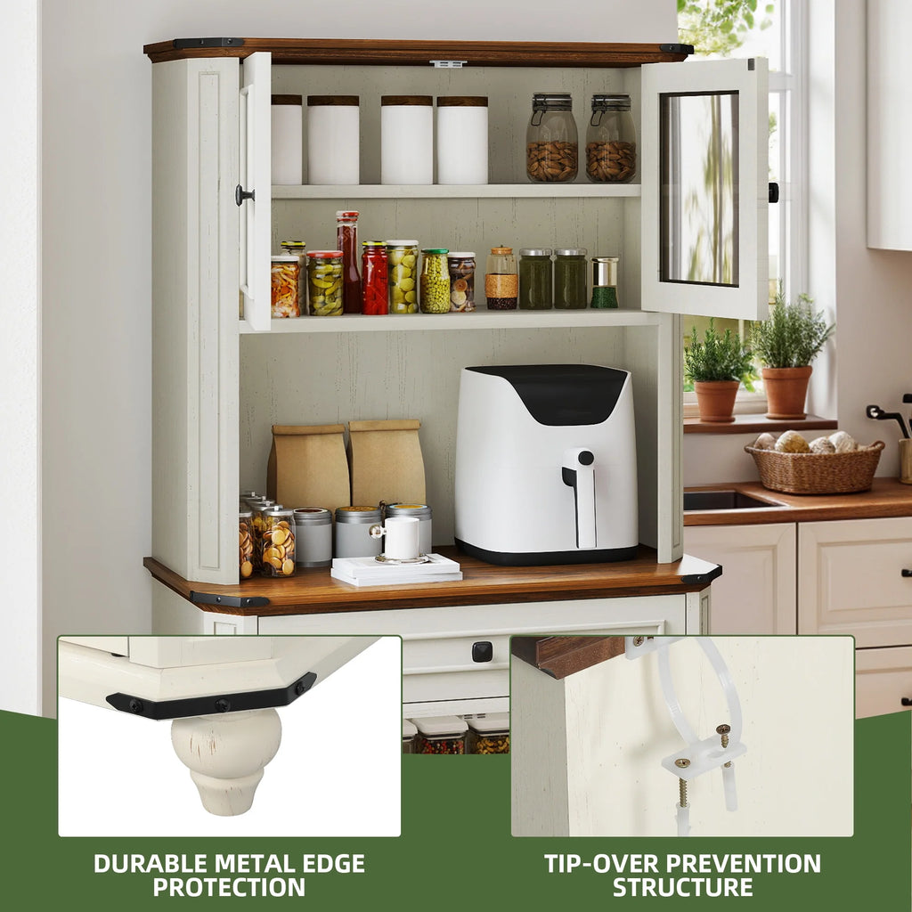 Uforic Kitchen Pantry Storage Cabinet with Microwave Stand & Drawer & Doors, White