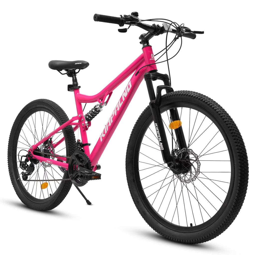 26 Inch Mountain Bike Dual Full Suspension, Shimano 21-Speed Mountain Bicycle with Dual Disc Brakes and Carbon Steel Frame, Trail Beach Snow Commuter City Bike for Adult Men Women, Black