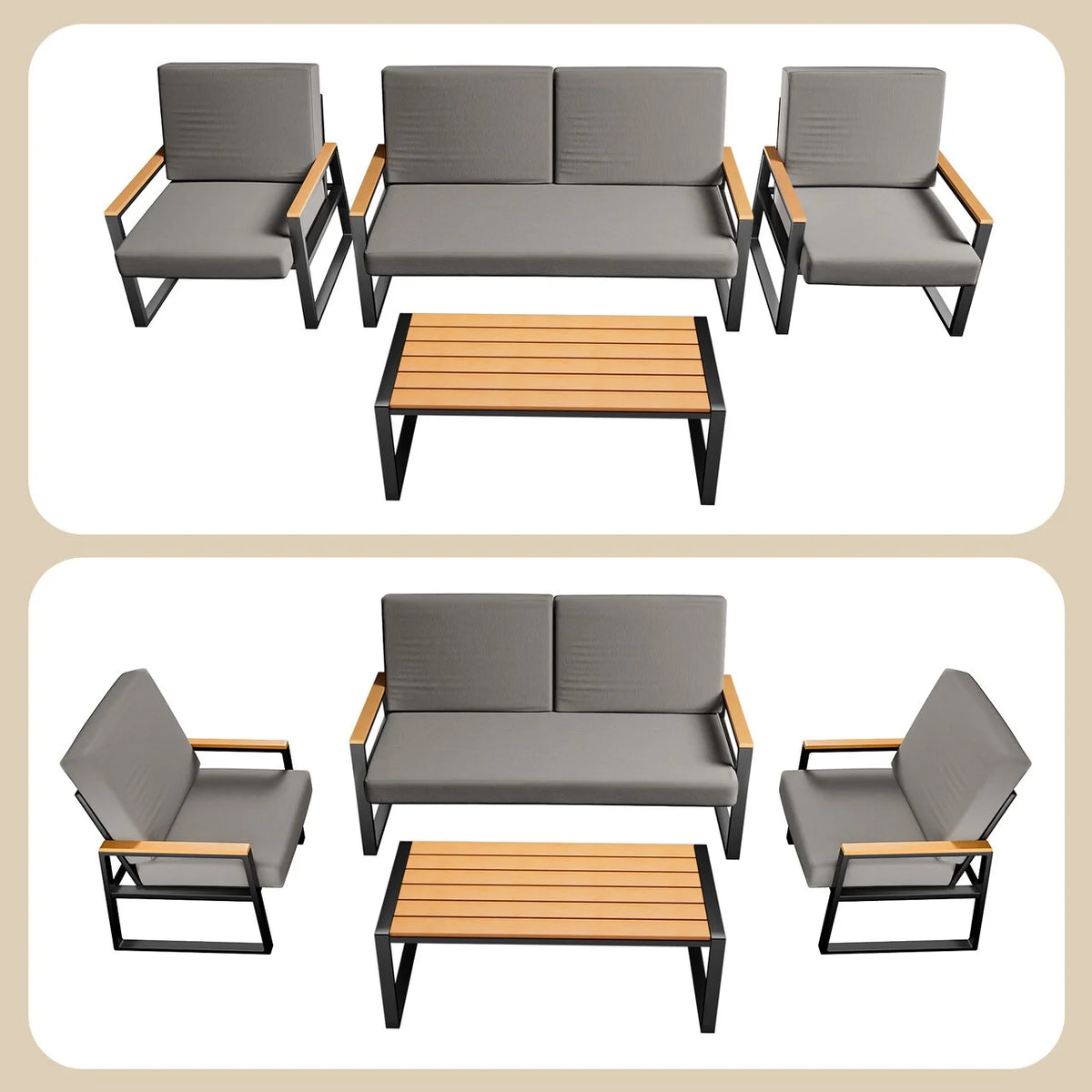 Patio Furniture Set on Sale, Lofka 7-Piece Outdoor Sectional Furniture Set with Glass Coffee Table Garden, Gray