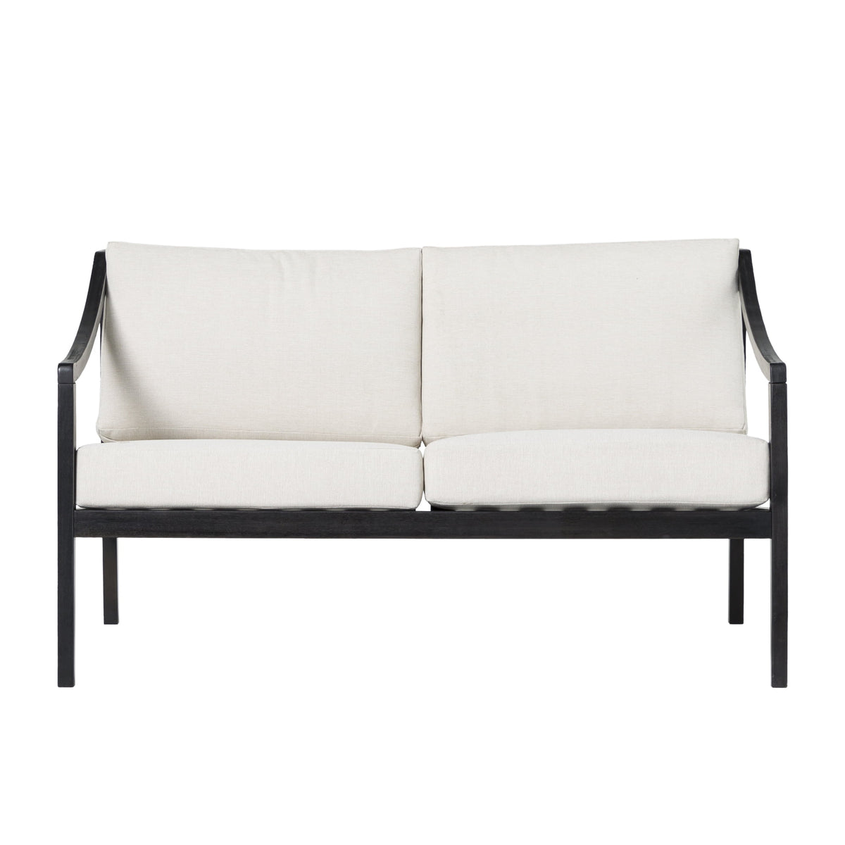 Walker Edison Modern Solid Wood Curved-Arm Outdoor Loveseat, Black