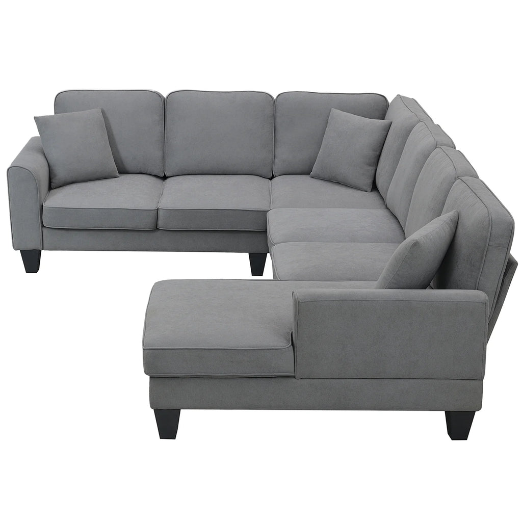 Harper & Bright Designs Modular Sectional Sofa with Ottoman Couch L Shape Corner Sofa Sets 7 Seats Fabric Couch for Living Room, Black, 112 * 87 inch