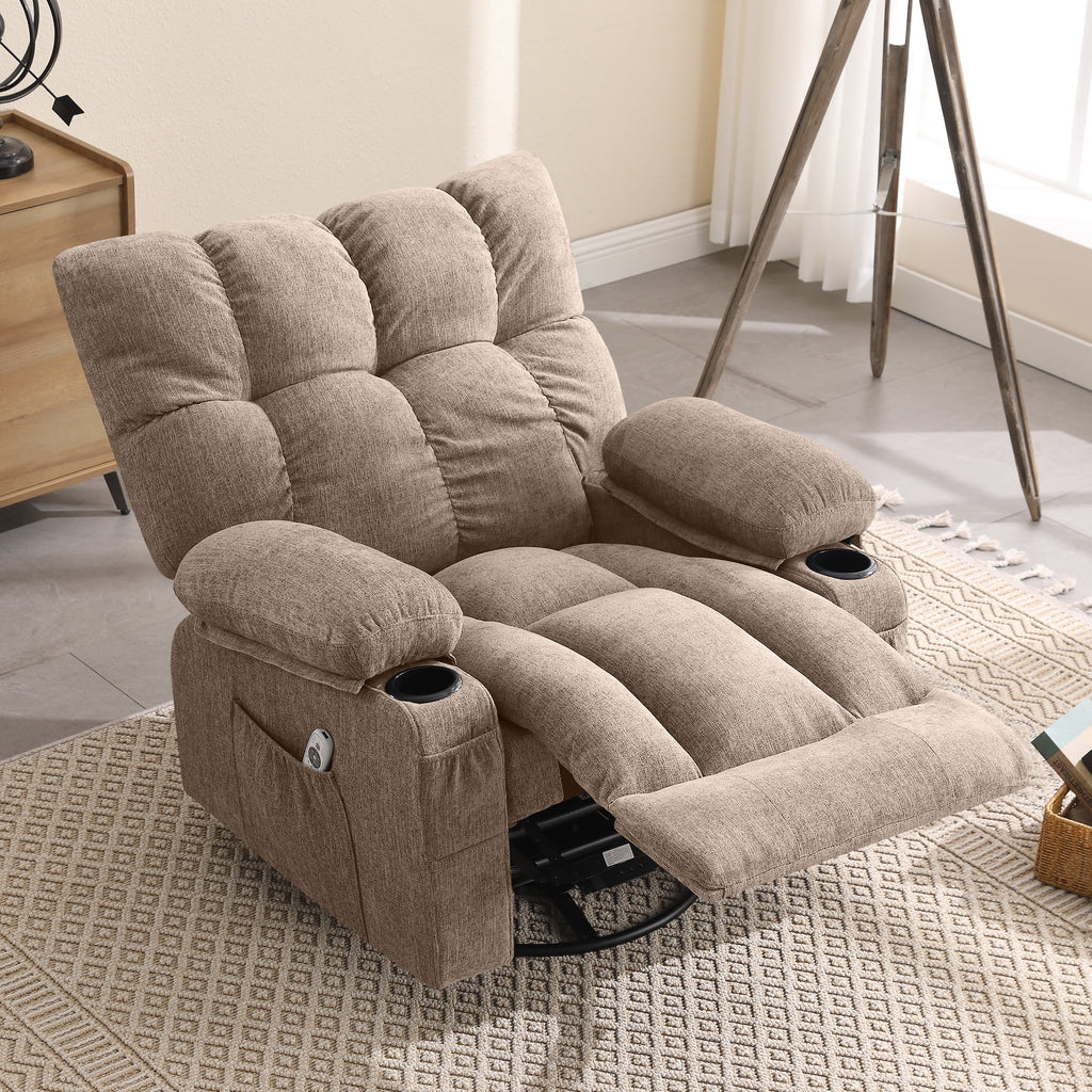 JONPONY Manual Recliner Chair with Heat Therapy and Massage Function, Heavy Duty Reclining Mechanism Massage Chair, Elderly Single Rocker Sofa with Cup Holders for Bedroom Home Theater,Grey