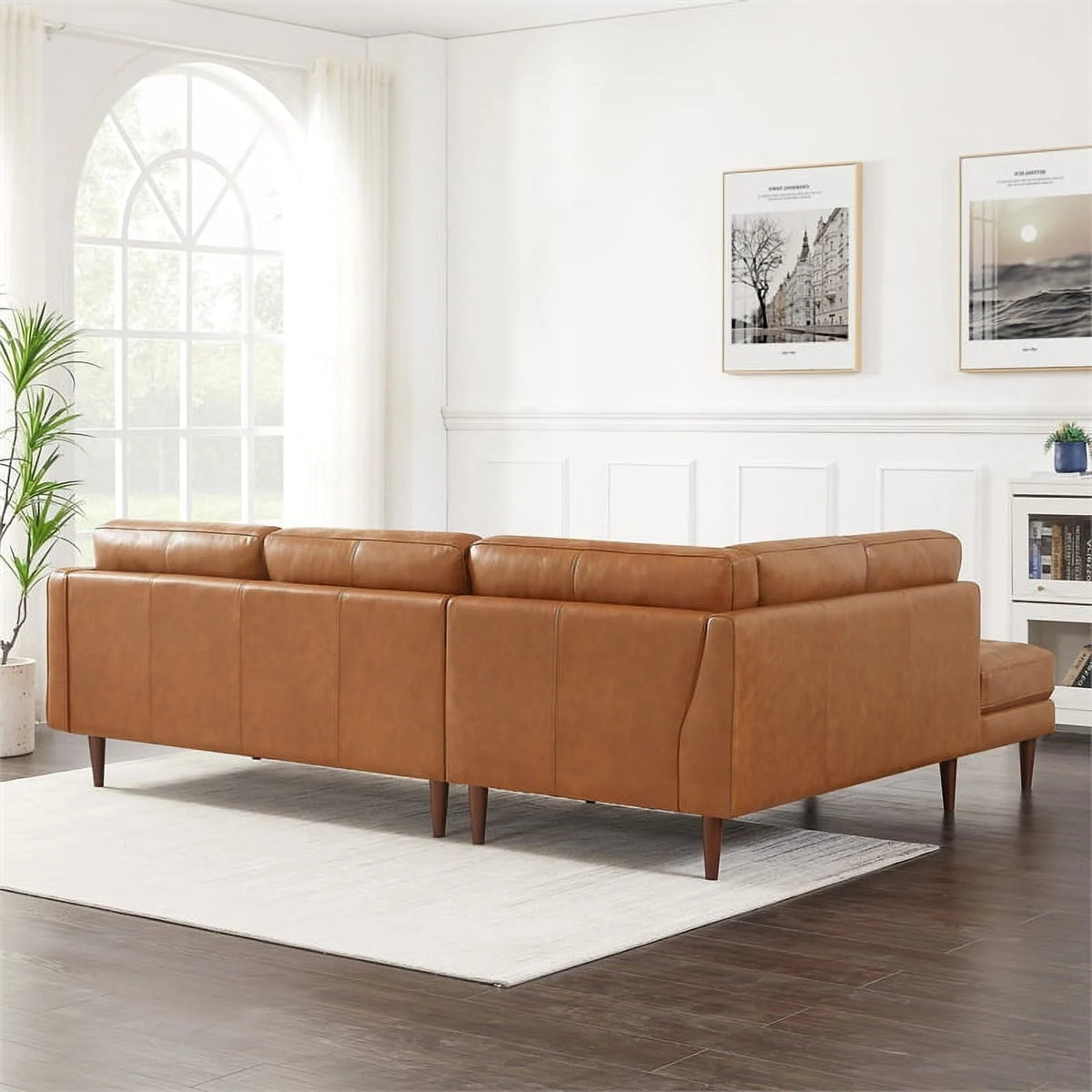 Lucille Modern Living Room Top Leather Corner Sectional Couch in Cognac Tan
