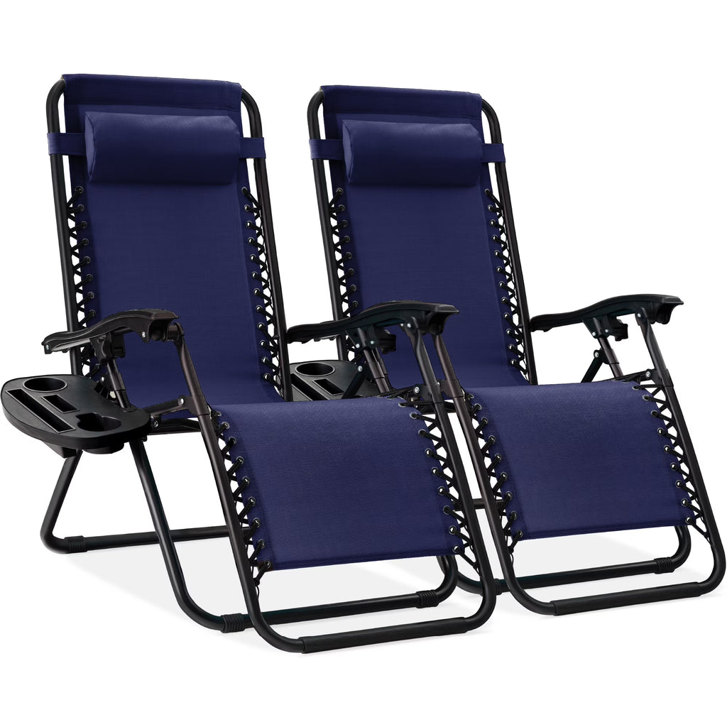 Best Choice Products Set of 2 Zero Gravity Lounge Chair Recliners for Patio, Pool w/ Cup Holder Tray - Gray