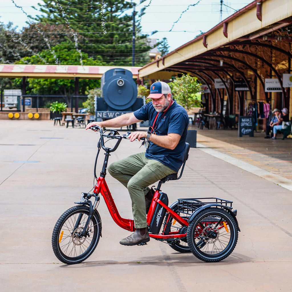 Addmotor Folding Electric Trike, 90MI Electric Tricycle for Adults, 750W 48V 20Ah, CITYTRI 3 Wheel Electric Bikes, Step-Thru Etrike with Rear Speed Differential & Parking Brake, E-310 Plus Red
