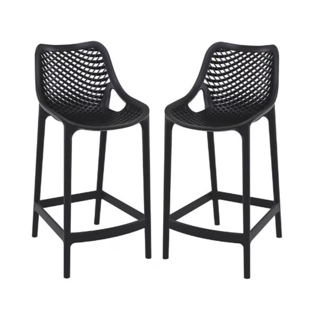 Home Square Polypropylene Patio Bar Stool in Taupe - Set of 2