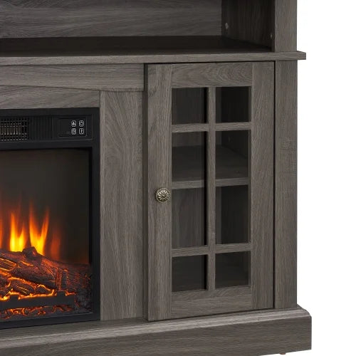 TV Stand with Fireplace, 58" Electric Fireplace Heater TV Stand for 65" TVs, Wood Fake Fireplace Heater, Dark Walnut Electric Fireplace Entertainment Center