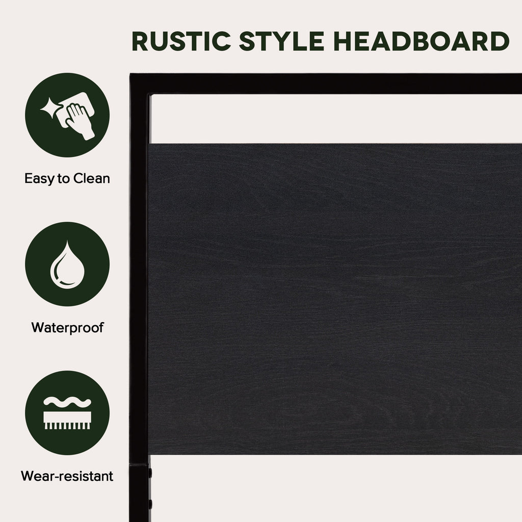 Einfach Full Size Bed Frame with Modern Wooden Headboard,Black,No Box Spring Needed
