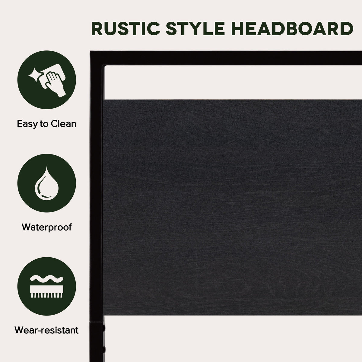 Einfach Full Size Bed Frame with Modern Wooden Headboard,Black,No Box Spring Needed