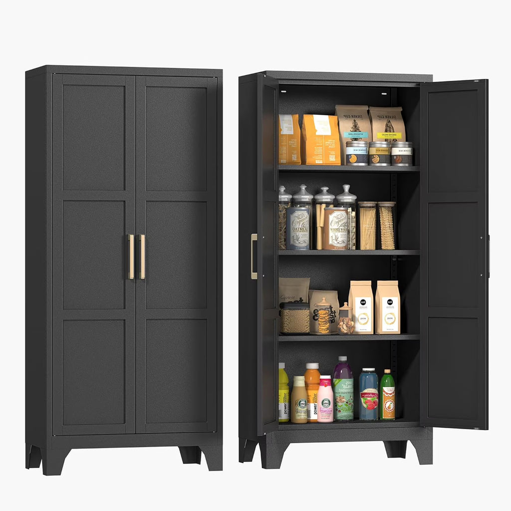 Metal Pantry Cabinet, 61''  White Kitchen Pantry Storage Cabinet with Doors and Adjustable Shelves, Utility Room, Homes, Offices, Garage-, Assembly Required