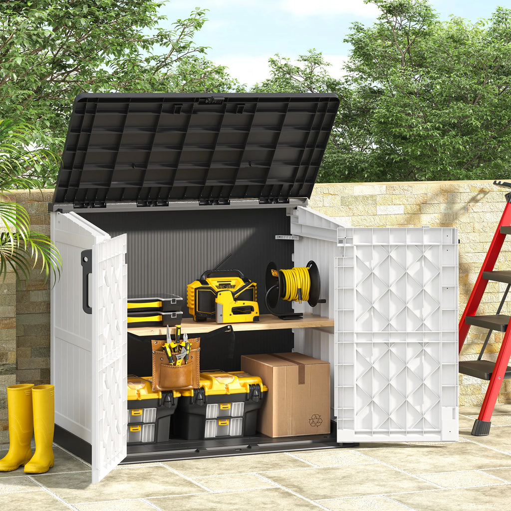 LHBCraft Outdoor Resin Storage Shed, 34 Cu. Ft. Weather-Resistant Garden Storage Box, Extra-Large Lockable Waterproof Shed for Bikes, Lawnmowers, and Garden Tools