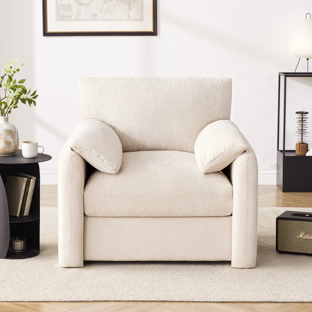 Chenille Oversized Armchair, 38.6" Wide Accent Chairs for Living Room & Bedroom Modern Lounge Chair, Upholstered Mid-Century Reading Chair, Comfy Living Room Chair, Single Sofa Chair, Beige