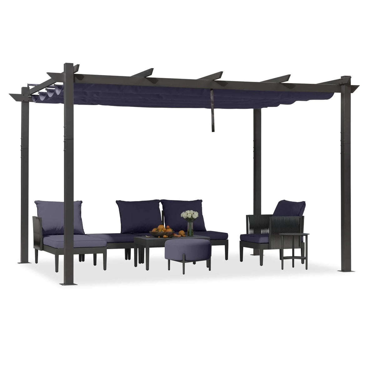 PURPLE LEAF Outdoor Retractable Pergola with Sun Shade Canopy 10' x 13' Patio Aluminum Pergola Shelter for Backyard Deck Garden Modern Metal Grape Trellis Pergola, Beige