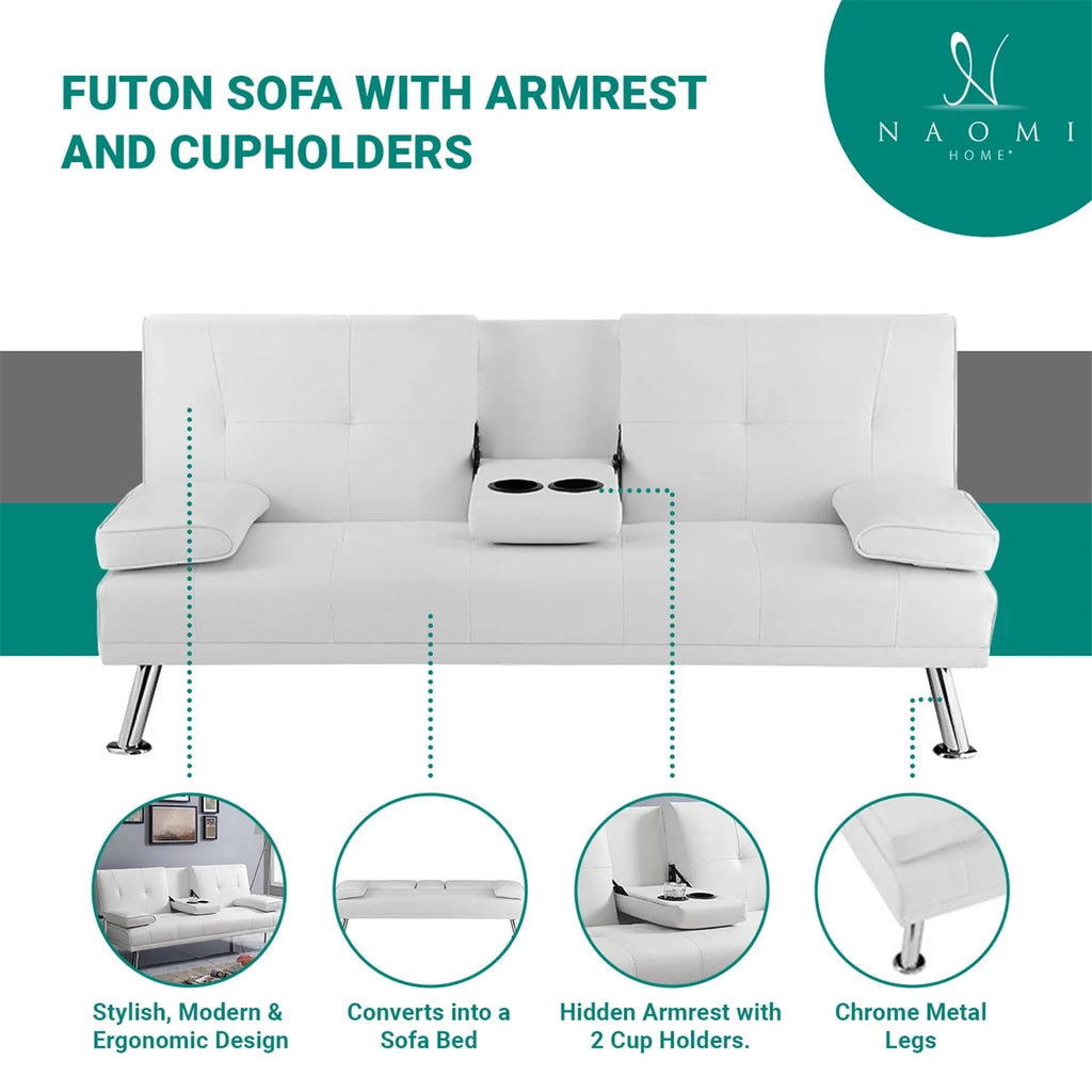 Futon Sofa with Armrest and Cupholders by Naomi Home-Color:Espresso