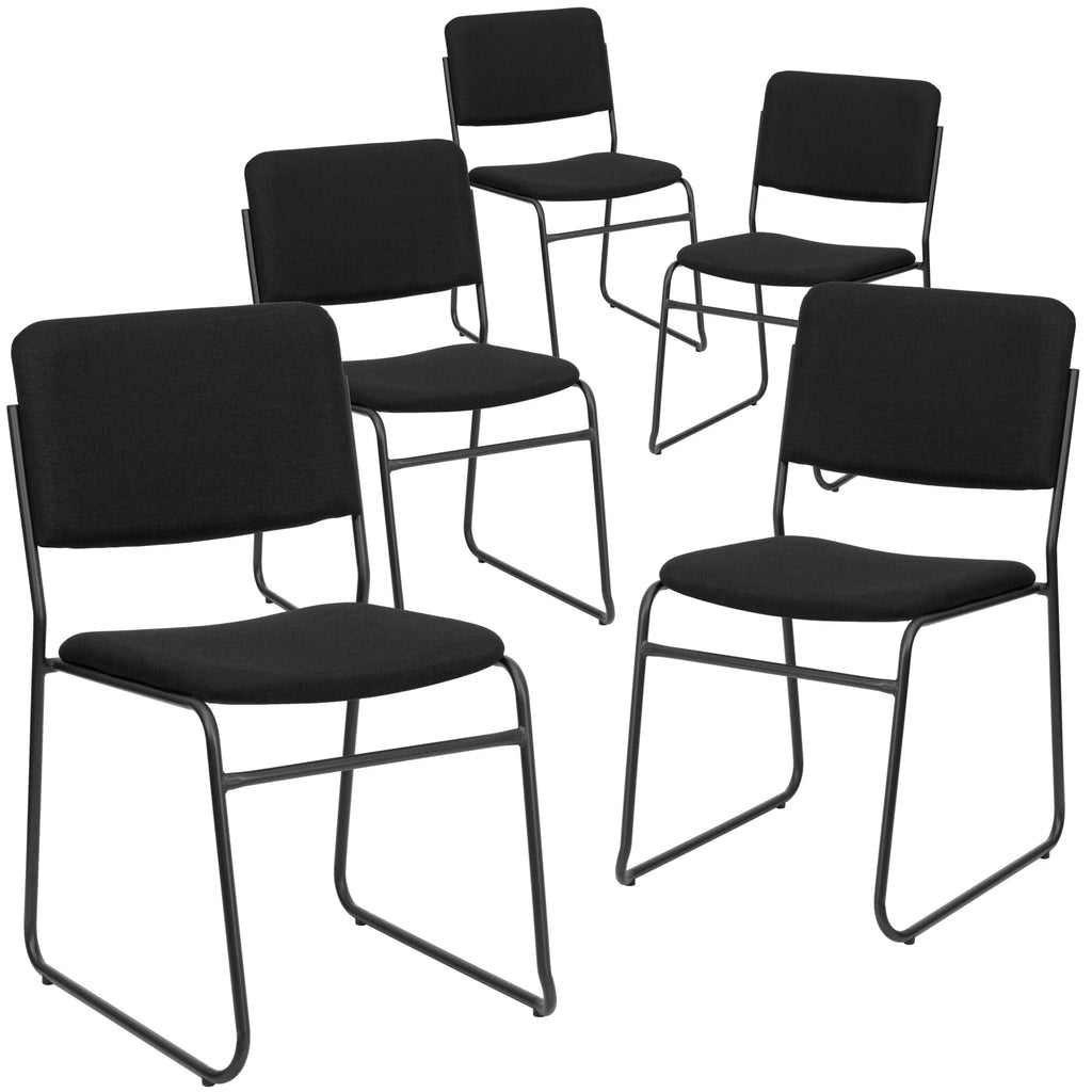 Flash Furniture Hercules Series Adult High-Density Vinyl Sled Base Stack Chairs, Set of 5, Black