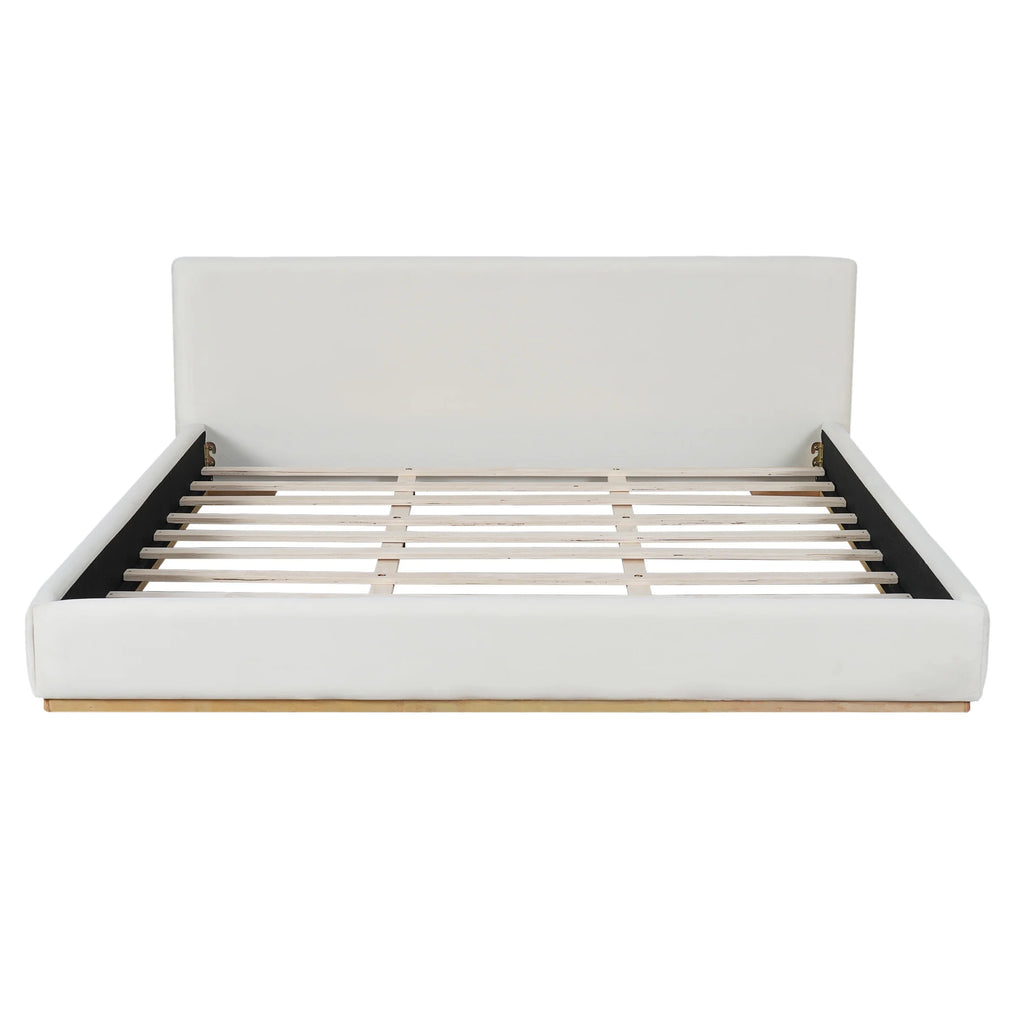 Christopher Knight Home Queen Bed with Velvet Upholstery, Solid Wood Platform, Padded Headboard, White