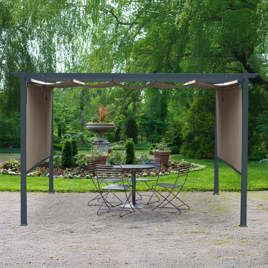 Aoodor 10 x 10 ft. Outdoor Pergola with Retractable Canopy and Sunshade Roller Curtains, Aluminum Frame Grape Trellis Pergola for Patio Backyard and Deck - Gray