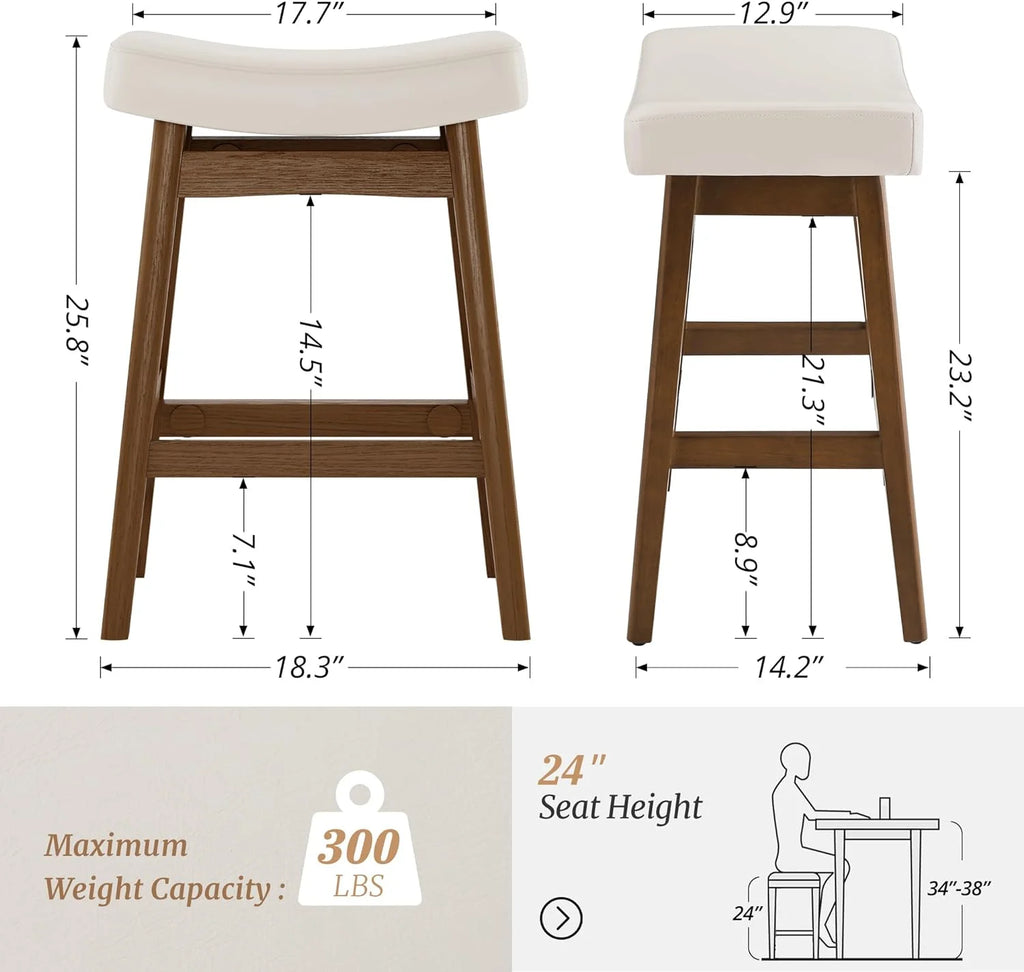 Dycanpo Saddle Seat Counter Height Bar Stools Set of 3 for Kitchen, Dining, 24in, Beige-Fabric