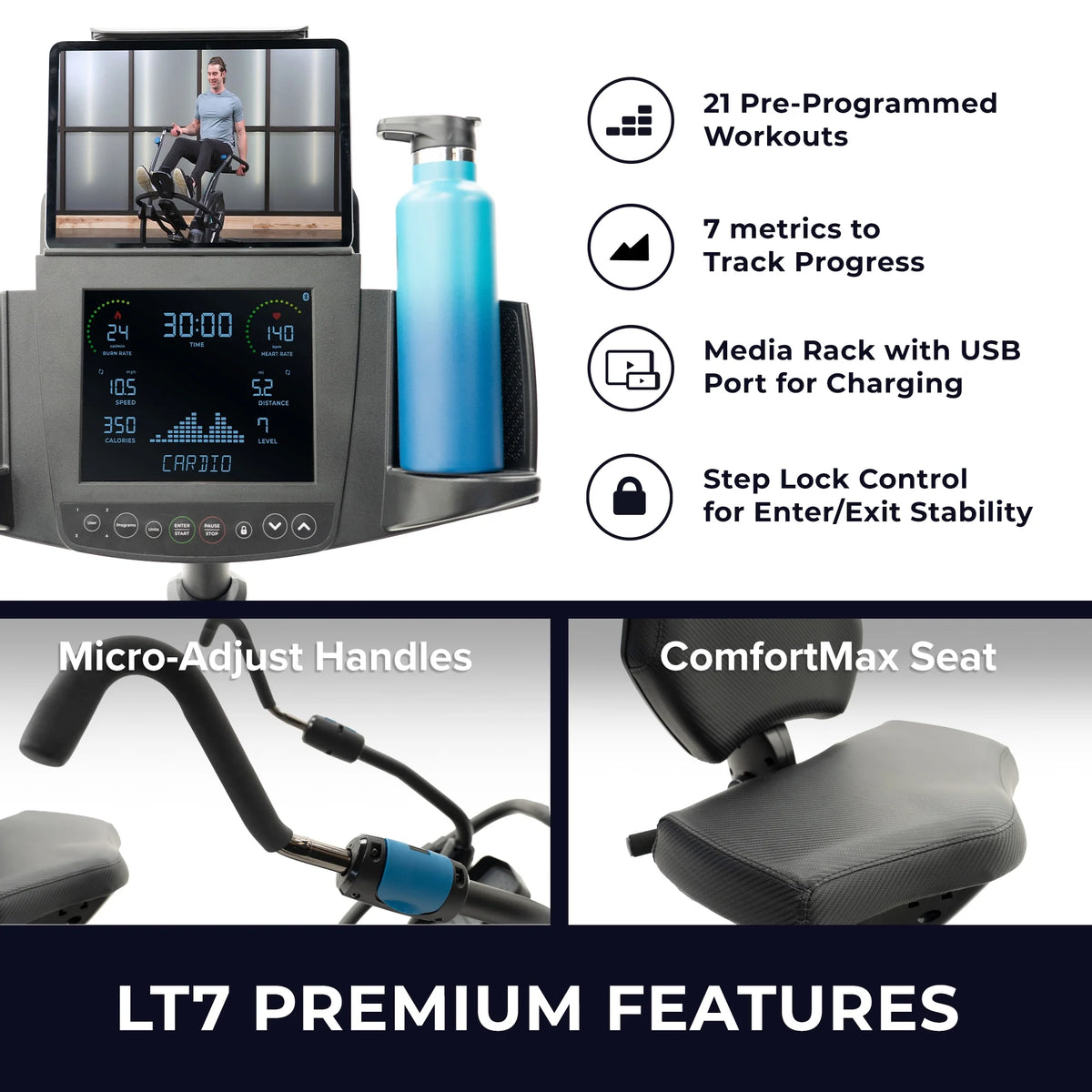 FreeStep LT7 Recumbent Cross Trainer Stepper - Zero-Impact Exercise w/Patented Physical Therapy Stride Technology; LCD Console w/21 Programs, Bluetooth HRM Compatible; Free App w/Trainer-Led Workouts
