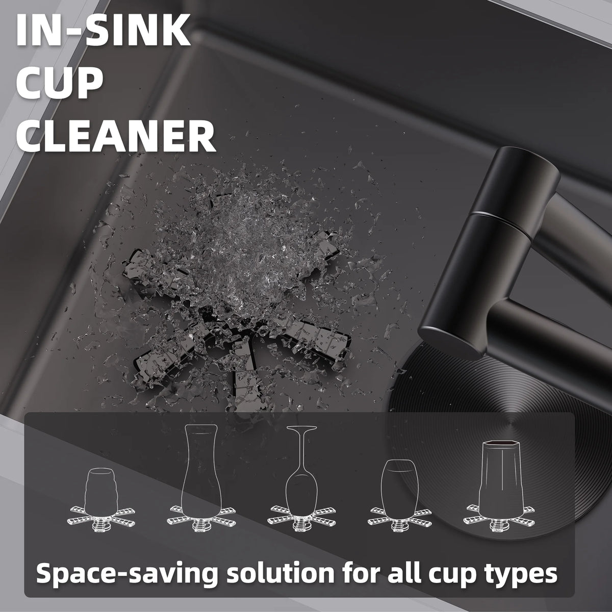 RV Sink, 12 x 17 Inch Undermount Bar Sink Premium Stainless Steel RV Kitchen Sink with Hideaway Faucet and Glass Rinser, Dark Grey