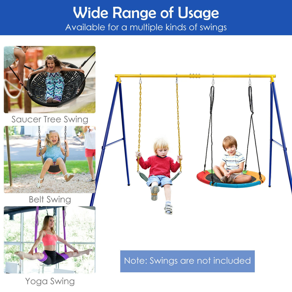 Gymax 660 LBS Heavy-Duty Metal Swing Frame Extra Large Swing Stand for Kids and Adults