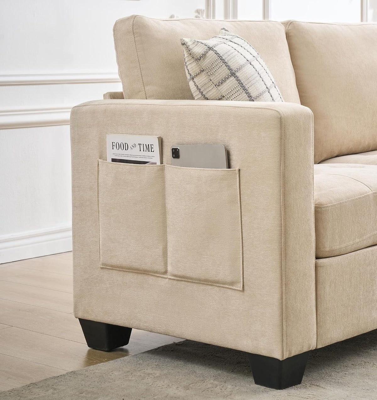 GarveeHome 3 Seat Sofa Couch, 89" Modern Sofa with Armrests, Comfy Couch Sofa with Extra Deep Seat Couches for Living Room Bedroom Apartment and Office, Chenille Beige