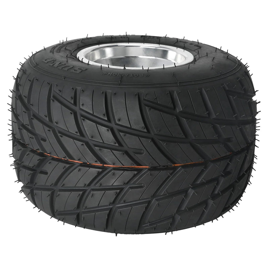 Set 4 Go Kart Tires and Rims, 10x4.50-5 Front Tubeless Tires Rims, 11x7.10-5 Rear Tires Rims, Go Cart Wheels and Tires Fit Bolt Pattern 58 mm with 3 Holes Drift Trike, Buggy Lawn Mower