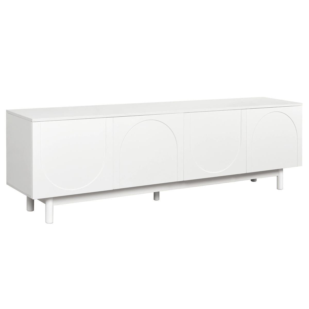 71" Graceful TV Stand with Arch Cabinets�?�?Minimalist Media Console for 78" TVs, White Entertainment Center with Solid Wood Legs & Adjustable Shelves