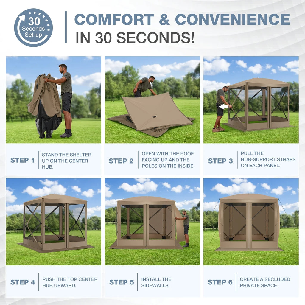COBIZI 8x8 Pop up Gazebo Tent, Ez up Waterproof Screen Tent Screen House, Portable Outdoor Canopy Sun Shelter with 3 Sidewalls, Carry Bag & Ground Stakes for Camping, Garden and Picnics, Gray