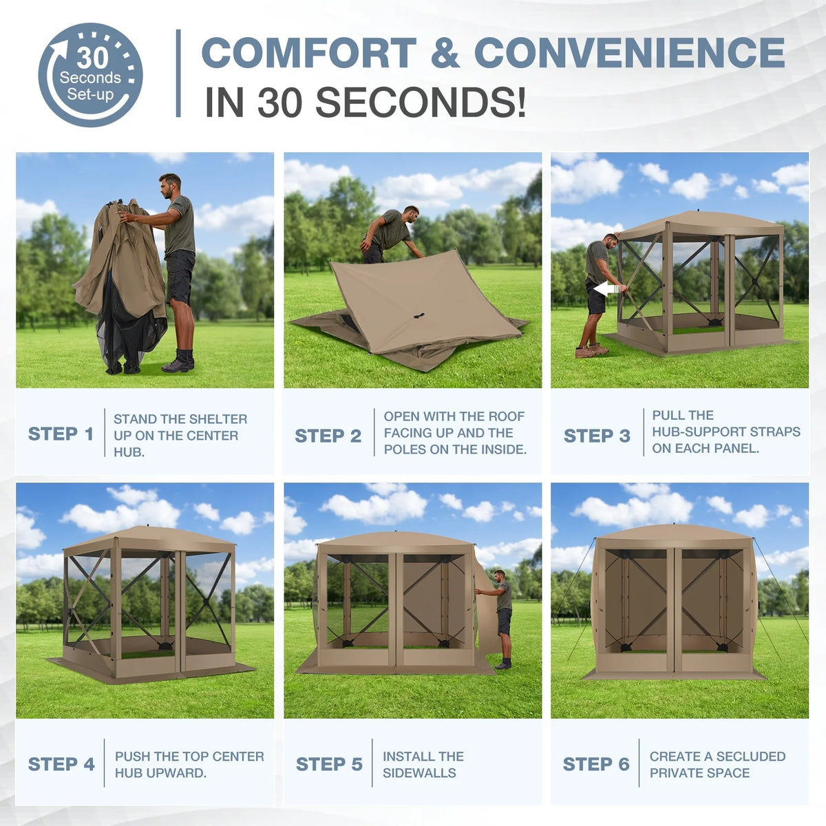 COBIZI 8x8 Pop up Gazebo Tent, Ez up Waterproof Screen Tent Screen House, Portable Outdoor Canopy Sun Shelter with 3 Sidewalls, Carry Bag & Ground Stakes for Camping, Garden and Picnics, Gray