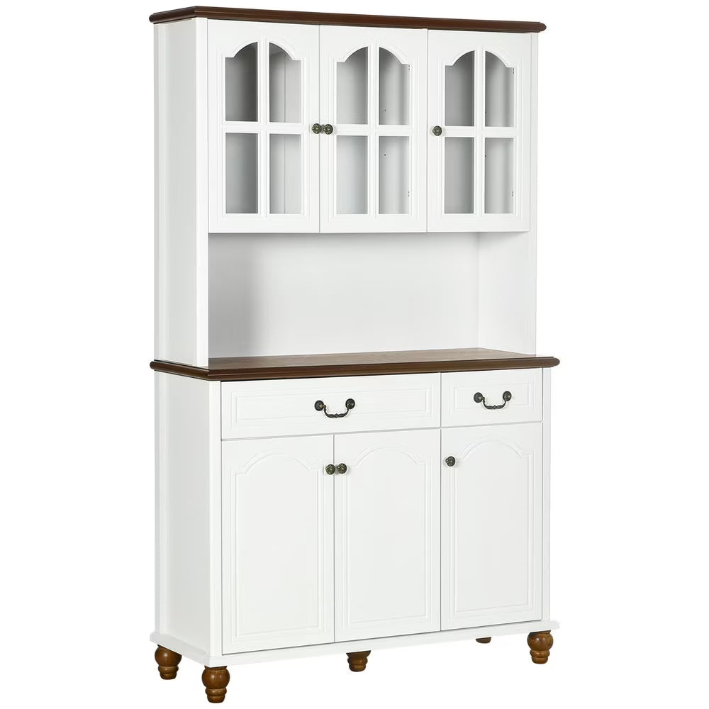 Barara King Kitchen Pantry,Kitchen Buffet with Hutch 6 Door 2 Drawer Adjustable Shelves, White