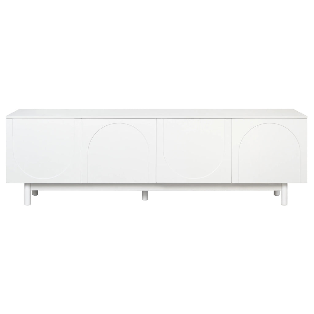 71" Graceful TV Stand with Arch Cabinets�?�?Minimalist Media Console for 78" TVs, White Entertainment Center with Solid Wood Legs & Adjustable Shelves