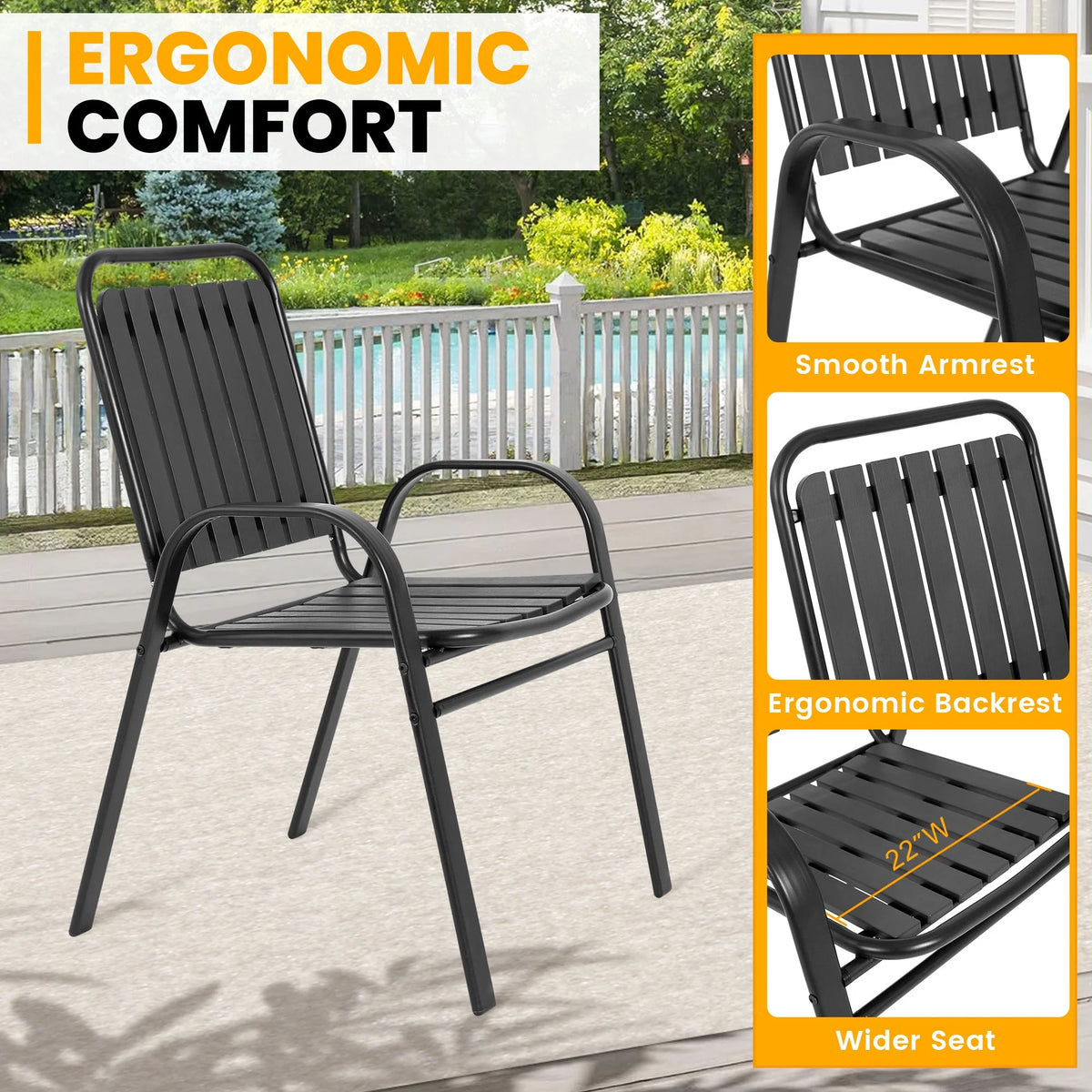 Seizeen 7-Piece Outdoor Table and Chairs, Patio Table Set with 6 Rattan Chairs, All-weather Outdoor Patio Dining Sets Rectangular Metal Table with Acacia Wood Top, Umbrella Hole, Gray
