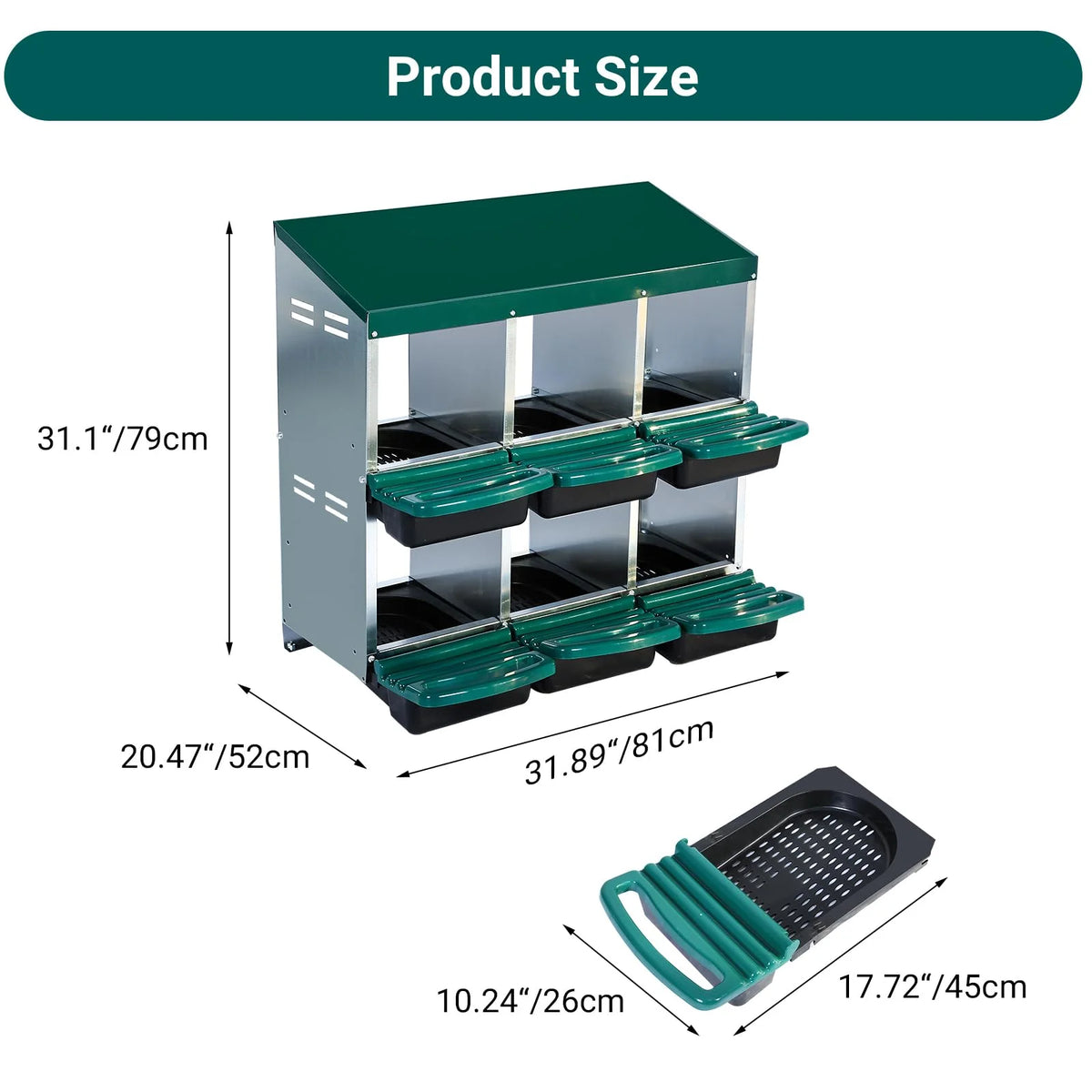 Chicken Nesting Box, 6/8/10 Compartment Nesting Box, Heavy Duty Chicken Coop Nesting Box with Removable Tray, Metal Chicken Laying Box for Chicken