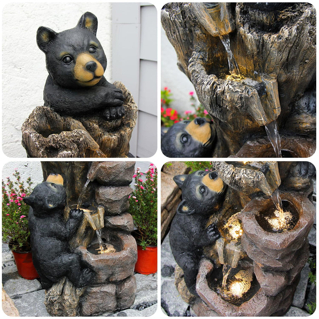 40.16" H 5 Tier Outdoor Fountain Black Bears Climbing Tree Garden Water Fountain Outdoor Water Feature Resin for Farmhouse Patio Yard Deck Home Lawn Porch House Relaxation Exterior Balcony