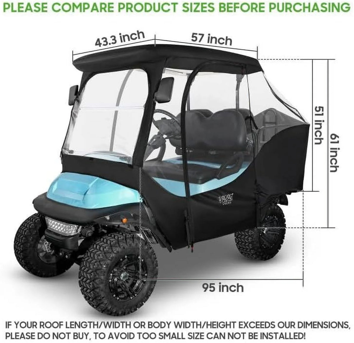 10L0L Golf Cart Enclosure for Club Car Precedent 4 Passenger , 600D Windproof Waterproof Driving Rain Cover, Black