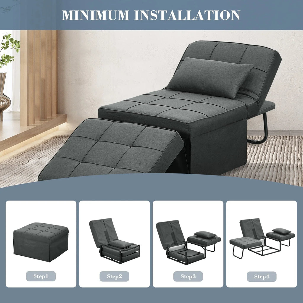 Ainfox Folding Sofa Bed, 4 in 1 Daybeds Ottoman Chair Lounge Couch for Guest Sleeper, Suitable for Modern Living Room, Bedroom, Small Single Size(Dark Grey)