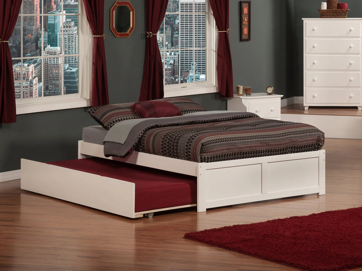 Concord Full Platform Bed with Flat Panel Foot Board and Full Size Urban Trundle Bed in White