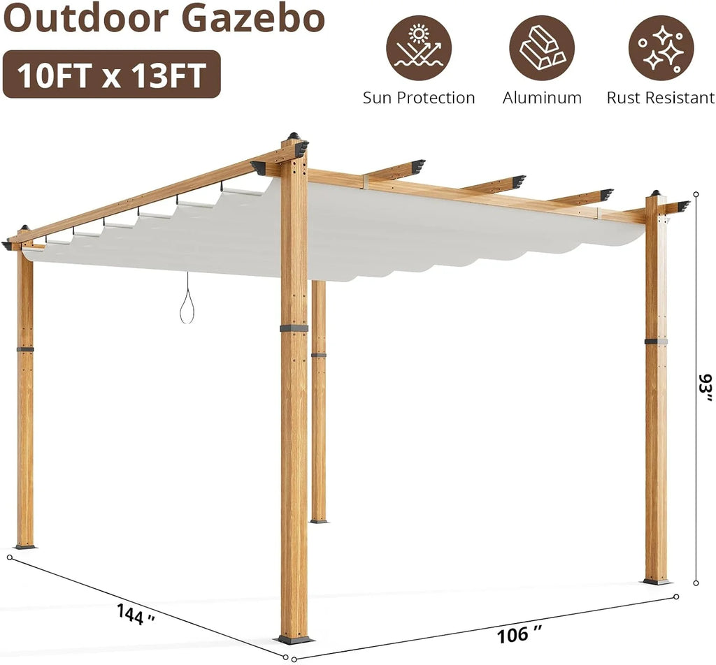Outdoor Aluminum Pergola with Retractable Canopy, Reinforced 4-Sided Base, Waterproof & UV-Resistant Adjustable Roof, Modern Design for Patio, Deck, Backyard, and Garden