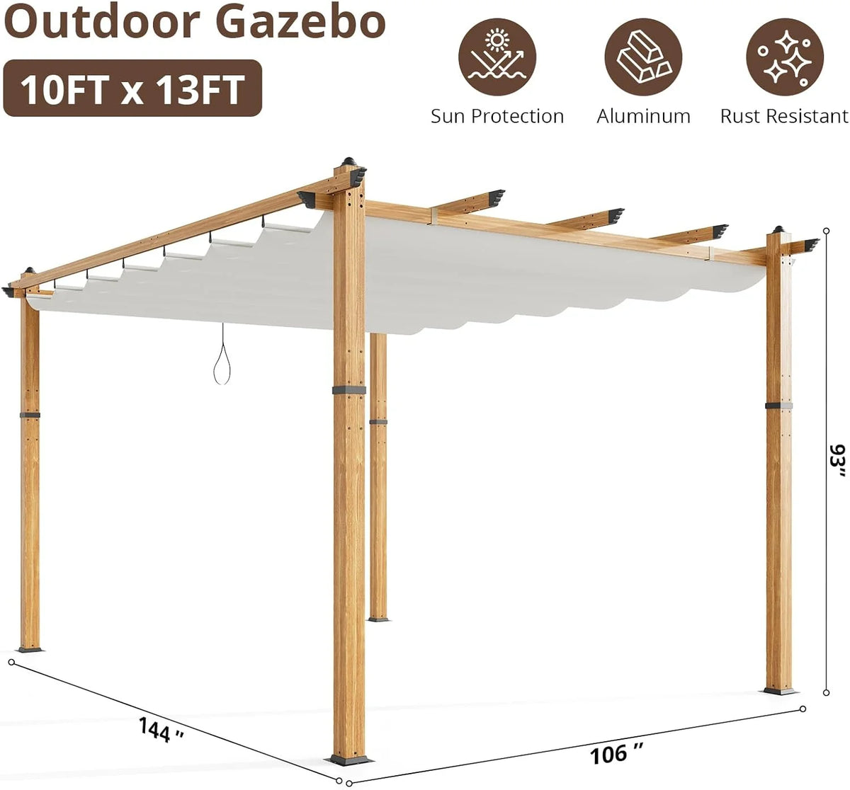 Outdoor Aluminum Pergola with Retractable Canopy, Reinforced 4-Sided Base, Waterproof & UV-Resistant Adjustable Roof, Modern Design for Patio, Deck, Backyard, and Garden