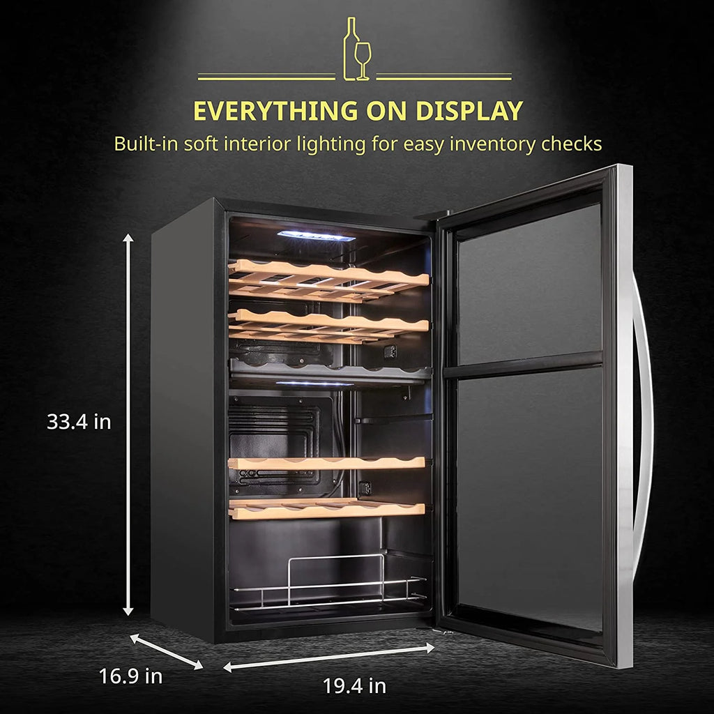 Schmecke Wine Fridge, Dual Freestanding Wine Refrigerator, 33 Bottle Wine Cooler