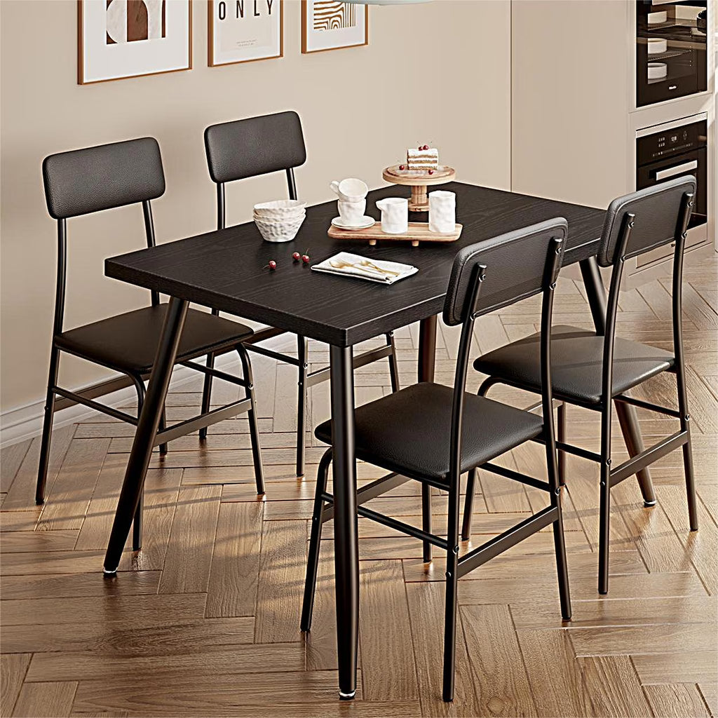 Dining Table Set for 4, Lofka 5 Piecs Kitchen Table and Chairs Set for Dining Room & Kitchen, Black