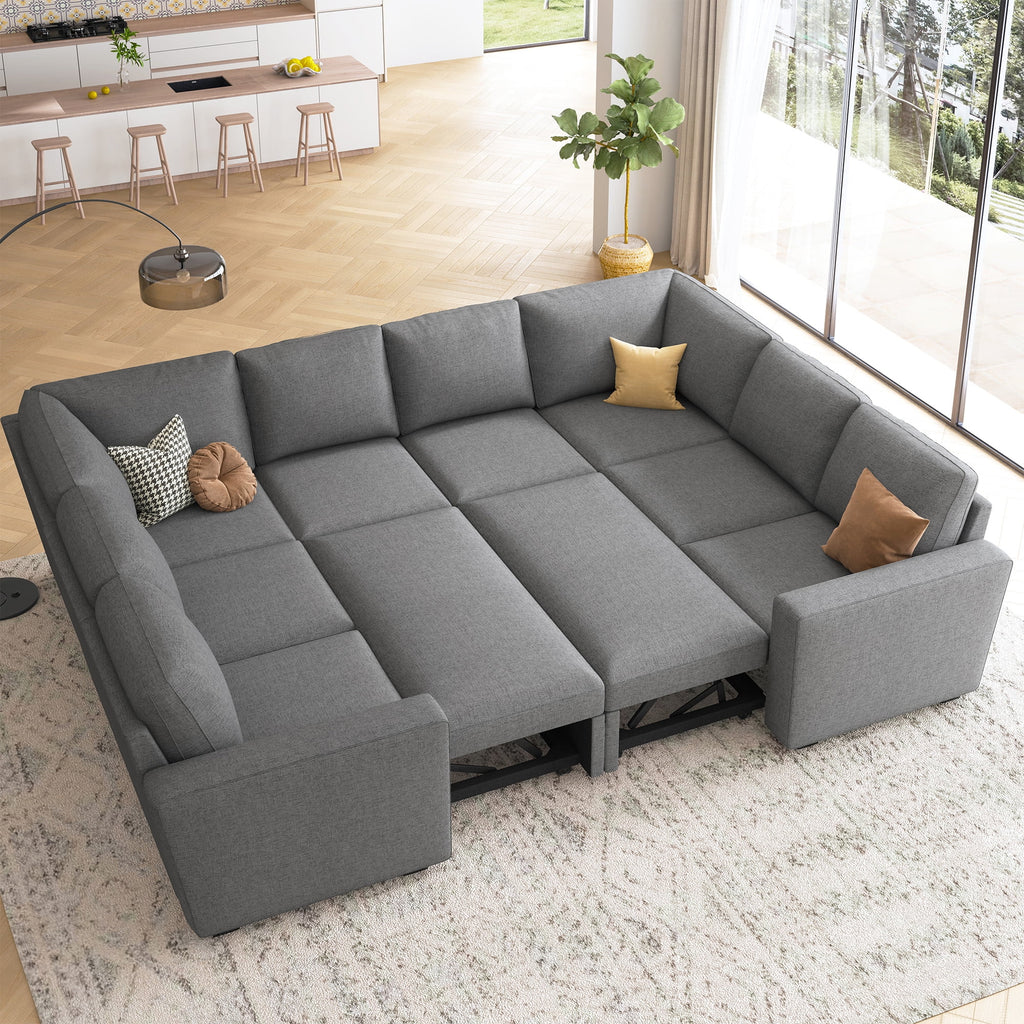 Honbay Convertible Velvet Sofa Bed with Pull-Out Couch Bed and Storage, Black