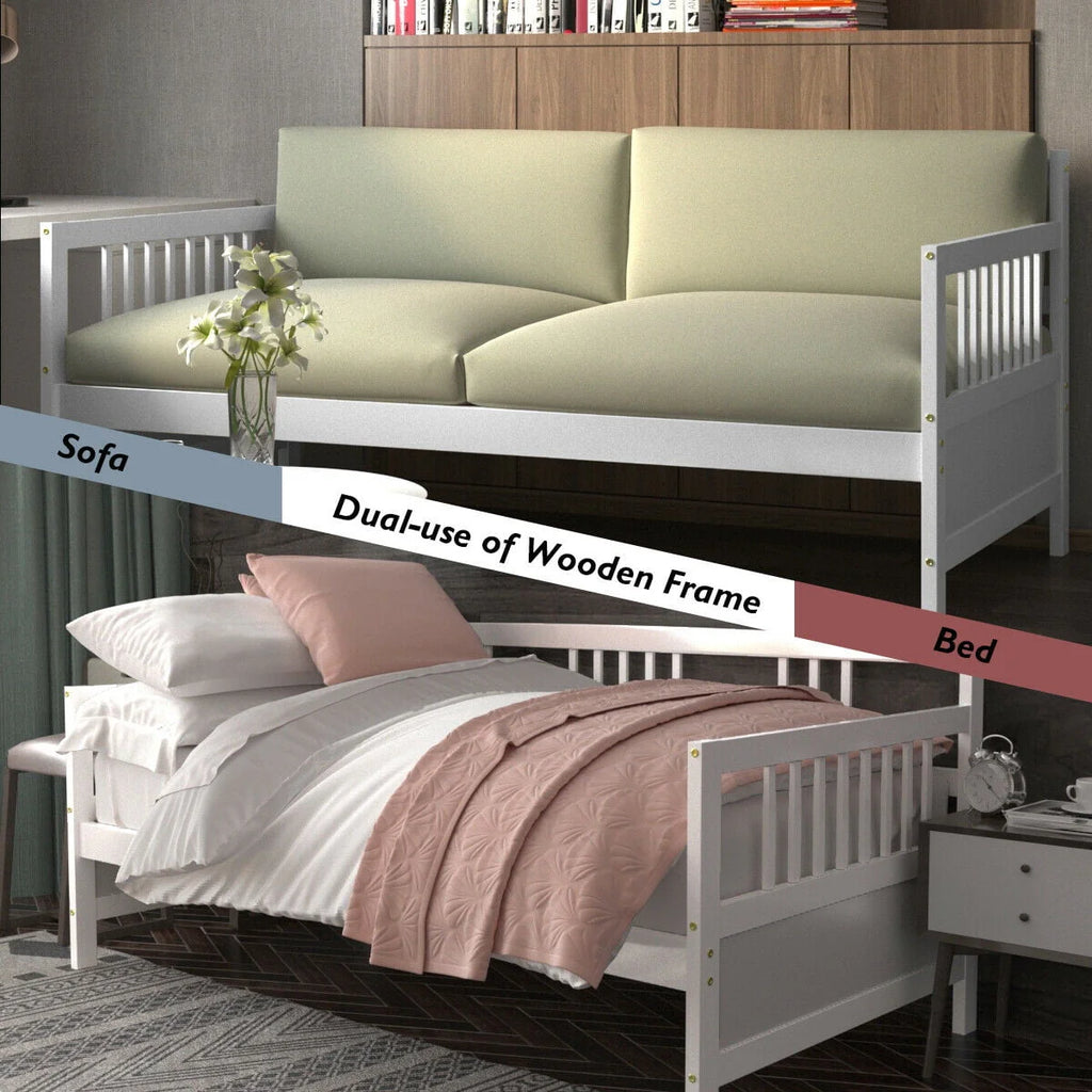 Gymax Twin Size Wooden Slats Daybed Frame Support Platform W/Rails White