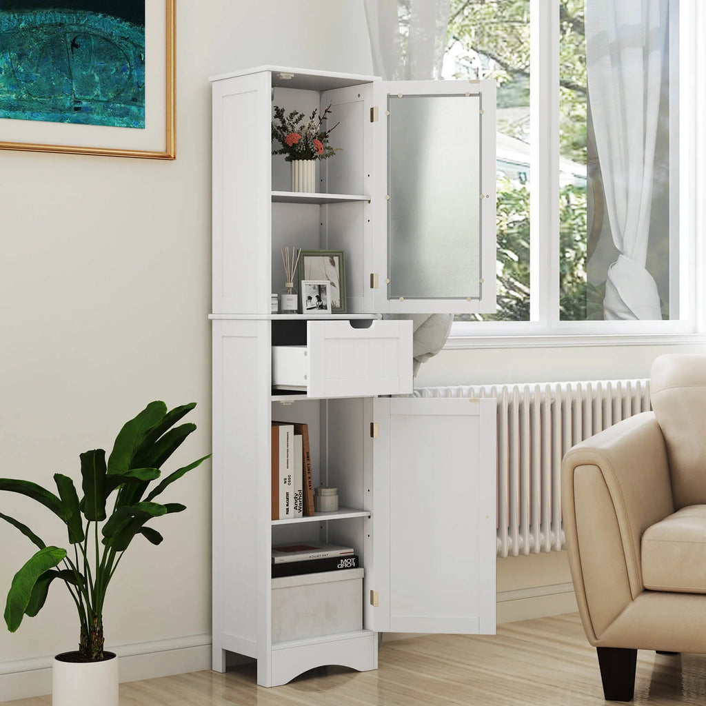 Costway Tall Bathroom Cabinet with Adjustable Shelves Deep Drawer for Living Room Black
