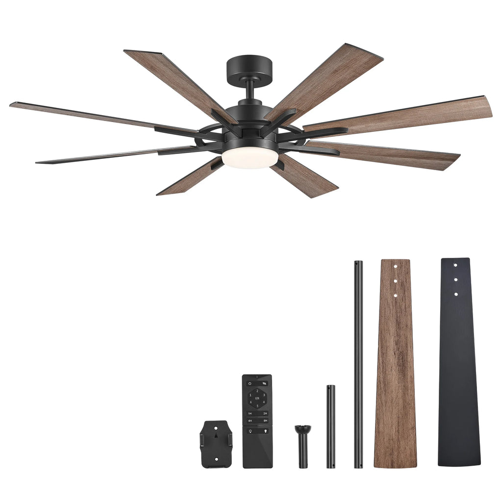 Bestco 60" Ceiling Fan with Light Kit and Remote Control for Farmhouse Living Room
