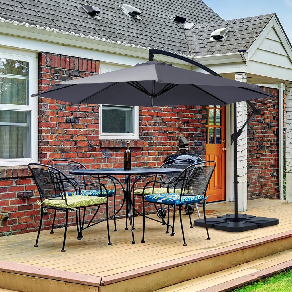 JUSTLET 10ft Heavy Duty Patio Hanging Offset Cantilever Patio Umbrella W/ 4-Piece Base Included Included, Beige